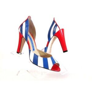 Women's Shoes Heels Pumps Designer Open Toe Multi Colored Leather Shoes 8.M